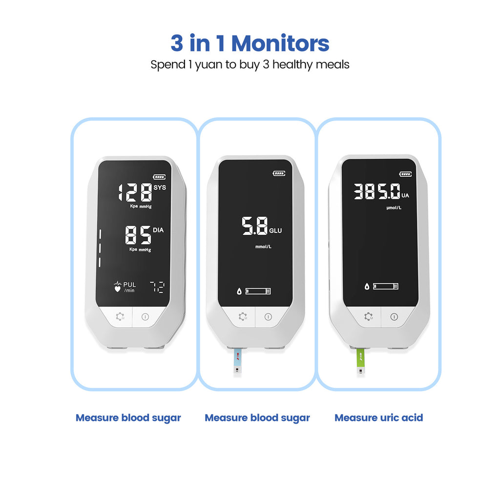 Blood Sugar Blood Pressure Uric Acid Monitor with Test Strips