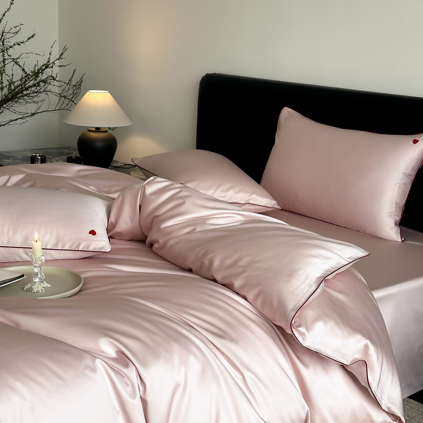 Solid-color high-end lyocell cool-feeling nude sleep sheet set