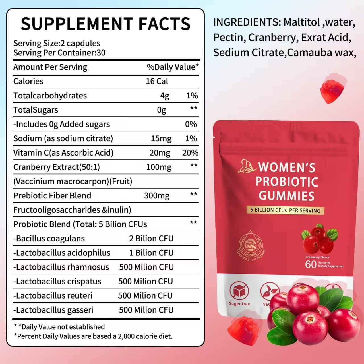 Cranberry Probiotic Gummies for Women